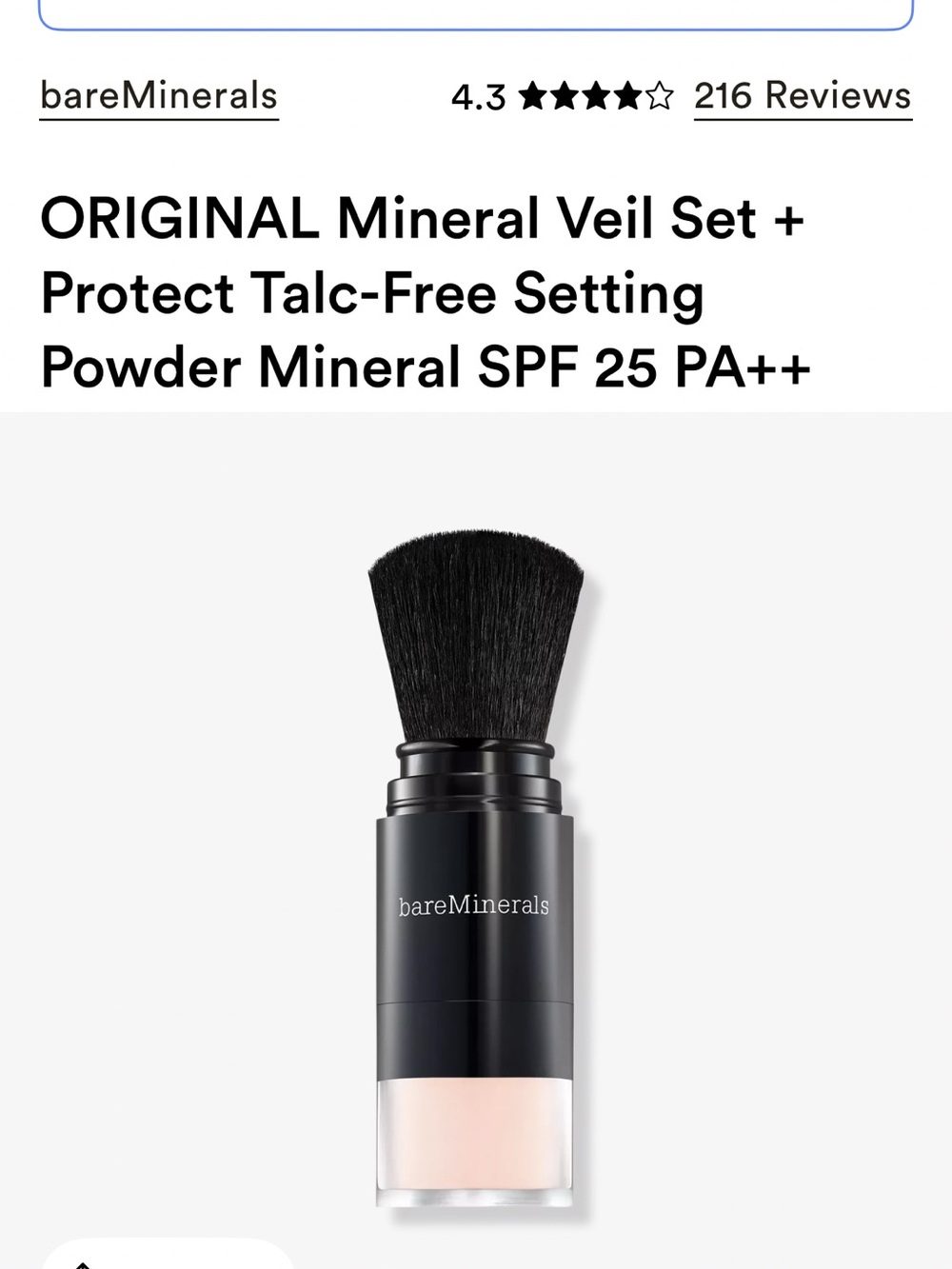 Bareminerals Original Veil Set & Protect talc free setting powder SPF25 NWT